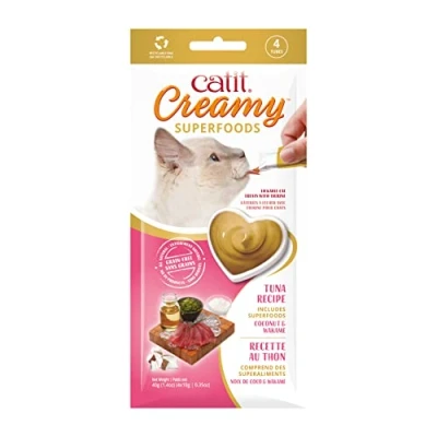 Image de Catit Pâte à lécher Creamy Superfood pour Chats avec Thon et superaliments, Noix de Coco wakam