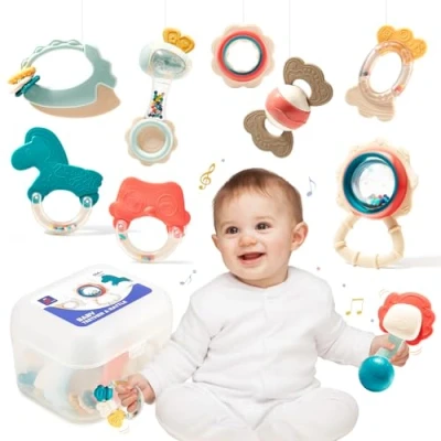 Image de hahaland Jouet pour Bébé Naissance 0 3 6 Mois Anneau Dentition Hochet de sans BPA Cadeau Fille Garçon, 10PCS