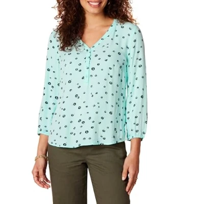 Image de Amazon Essentials Chemise Boutonnée à Manches 3/4 Femme, Bleu des Mers du Sud Coquelicot, M