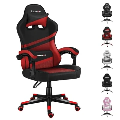 Image de huzaro Force 4.4 Chaise Bureau Fonction Bascule Ergonomique Tissu Mesh Appui tête Coussin Lombaire Réglable en Hauteur PC Gaming Accoudoirs Souples Rouge