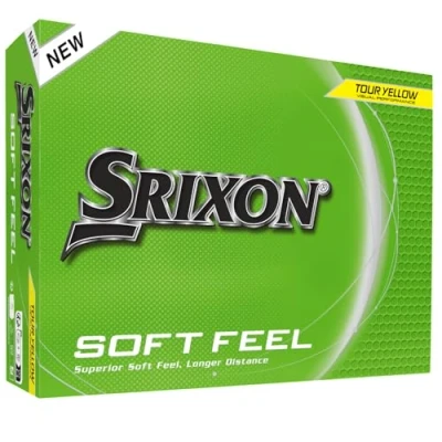 Image de Srixon Soft Feel_14 Balles de Golf Ultra Douces et Longues Distances Trajectoire Stable Spin maîtrisé Toucher Premium contrôle Autour du Green Jaune/Blanc