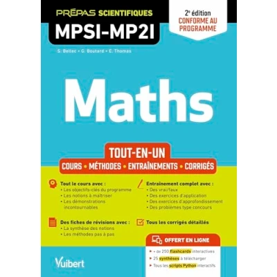 Image de Mathématiques MPSI MP2I Tout en un Cours Synthèse Méthodes détaillées Exercices corrigés Conforme à la réforme 2021 (Broché)