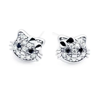 Image de Baobei femmes boucles d&#039;oreilles chat en argent sterling 925 oeil bleu zircone cubique élégant bijoux fins pour filles avec boîte à
