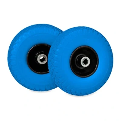 Image de Relaxdays Roue de Diable, 3.00 4, lot 2, Caoutchouc PU, Jante en Acier, Robuste, Charge maximale : 100 kg, Noir et Bleu