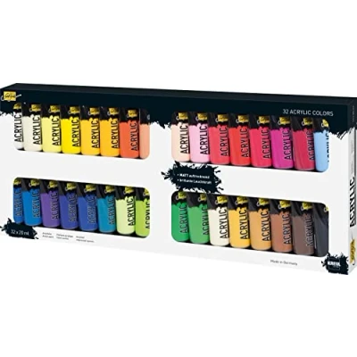Image de KREUL 84173 Solo Goya Acrylic Set de 32 tubes Peinture acrylique 20 ml crémeuse, polyvalente, couvrante et résistante à l&#039;eau, séchage rapide avec aspect mat