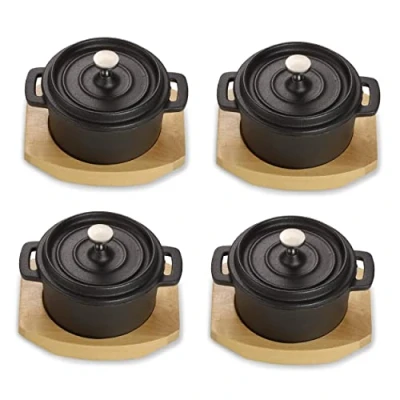 Image de ECHTWERK marmite en fonte, mini avec planche de service, petite broche, déjà brûlée, convient pour le four, barbecue, barbecue et l&#039;induction, idéal 200 ml, 2 pcs.