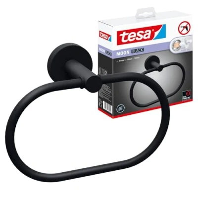 Image de tesa MOON BLACK Porte serviettes anneau, noir mat, adhésif, technologie sans percer, 53 mm x 184 130