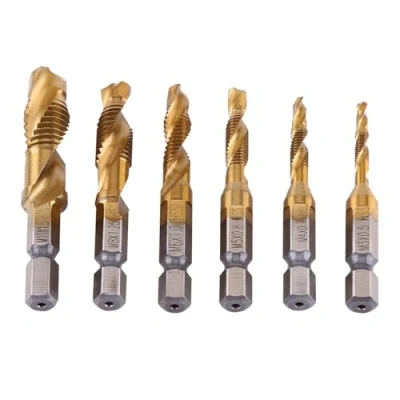 Image de Lot de 6 Tarauds Filetés, Foret Taraud Filetage Métrique M3 M10 avec Revêtement en Titane HSS et Embouts Taraudage 1/4&quot; Queue Hexagonale Cannelée pour Tarauder Différents Fils