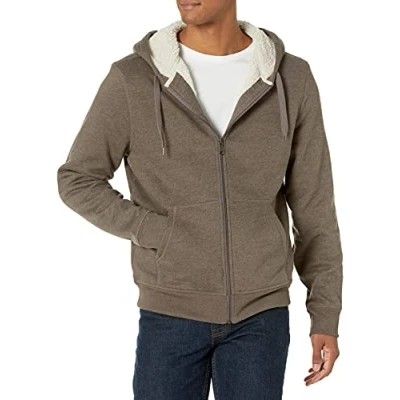Image de Amazon Essentials Sweat à Capuche avec Fermeture Éclair intégrale et Doublure en Polaire Sherpa Homme, Brun Foncé, M