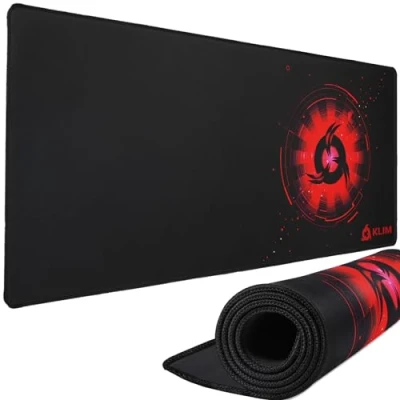 Image de KLIM Tapis de Souris Extra Large Surface Étendue (XL) Très Grand pour Gamer Base en Caoutchouc Antidérapant Texturée Haute Précision 900 x 400 4 mm Rouge