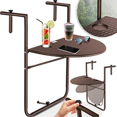 Image de KESSER® Table de Balcon Suspendue Pliable à Suspendre réglable en Hauteur sur 3 Niveaux Pliante Balustrade résistante aux intempéries