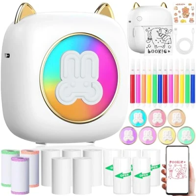 Image de ZZXLOPEZ Mini Imprimante Portable, Photo Thermique sans Fil Bluetooth avec 14 Rouleaux de Papier, Intelligente pour iOS &amp; Android D&#039;étiquettes, Images, Journal