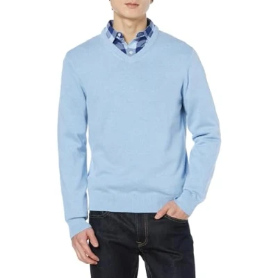 Image de Amazon Essentials Pull à col en V (Grandes Tailles Disponibles) Homme, Bleu Clair Chiné, S