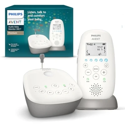 Image de Philips Avent DECT Écoute bébé Audio avec veilleuse à Projection d&#039;étoiles, berceuses, Conversation bidirectionnelle, portée de 330 m, autonomie 24 h, Mode Nuit, modèle SCD733/26