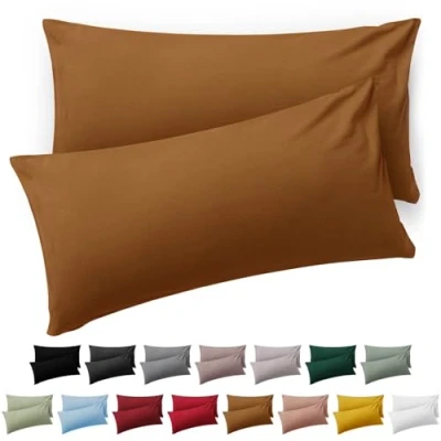 Image de Blumtal Taie Oreiller 40x80 Lot de 2 Housse Coussin Microfibre Taies d&#039;oreillers avec Fermeture enveloppe, certifiée Oeko Tex, Extra Douce et Lavable Marron