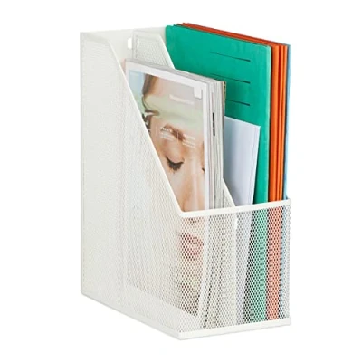 Image de Relaxdays Range revues en métal 2 Compartiments A4, HxLxP : 31,5x14,5x25 cm, Porte Magazines Stable Design Maille, Blanc