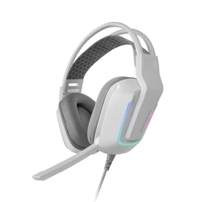 Image de Mars Gaming MH Strike, Casque FRGB Rainbow, Design Ergonomique, Drivers Néodyme 50 mm, Microphone Pliable, Commandes Intégrées, Coussinets Air, Arceau Réglable, Multiplateforme, Blanc