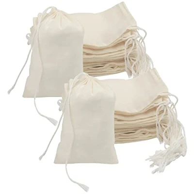 Image de Belle Vous Pochon Tissu Lot 50 Pochons Réutilisables 10 x 15 cm Pochette en Coton Mousseline pour Legumes Mariage Fête Artisanat Petit Sachet avec Cordon Sac Toile