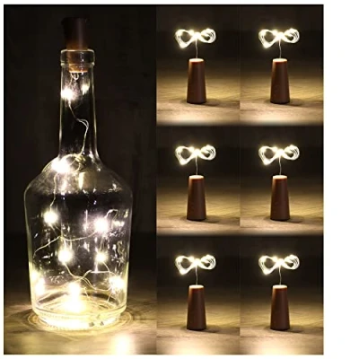 Image de com four® 6X Lampe pour Bouteilles LED Guirlande Lumineuse en Liège l&#039;intérieur, de Vin et Champagne Vides Mini Lampes avec Fonctionnement sur Piles (06 pièces)