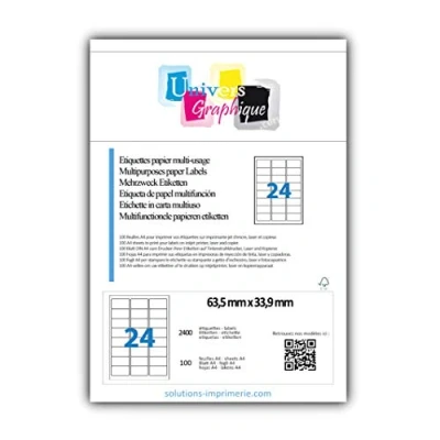 Image de 2400 étiquettes 63,5 x 33,9 mm L7159 étiquette multiusage pour imprimante SOIT 100 planches de 24 étiquettes(l7159) sachet Fabricant: univers graphique ® FACTURE AVEC TVA