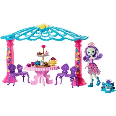 Image de Enchantimals Coffret Le Salon de Thé, Mini poupée Patter Paon et Figurine Animale Flap avec pergola, table, chaises accessoires, jouet enfant, FRH49