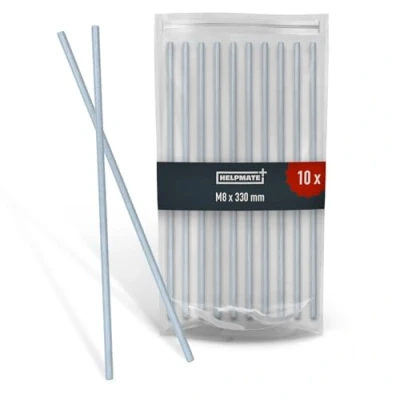 Image de HELPMATE tige filetée M8 x 330 mm acier zingué 10 pièces à pas métrique et filetage complet argenté résistance casse 4.8 DIN 976