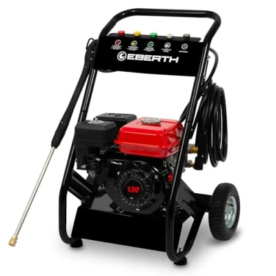 Image de EBERTH Nettoyeur Haute Pression, Moteur à Essence 4 Temps de 6,5 CV, Pression Auto Aspirant avec Une Travail 210 Bars, 5 Buses et Un Tuyau pour Aspirer l&#039;eau