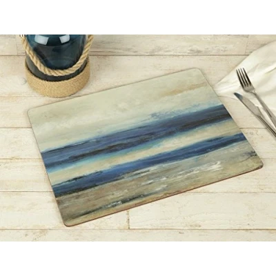 Image de Creative Tops Premium Set de Table Ocean View avec Dos en Liège, Bois Dense, Bleu, Lot 4