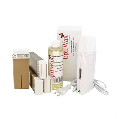 Image de EpilWax Kit Chauffe Cire Épilation Professionnelle avec 4 x Recharges Roll on au Chocolat, 100 Bandes d&#039;Épilation et Huile après Gamme Royal