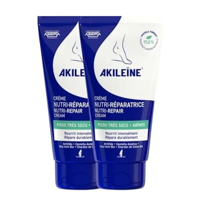Image de AKILEÏNE Crème Nutri Réparatrice Pieds Secs Hydratation Intense Répare les Fissures et Crevasses Peau plus Douce Régénérée Lot de 2x75ML