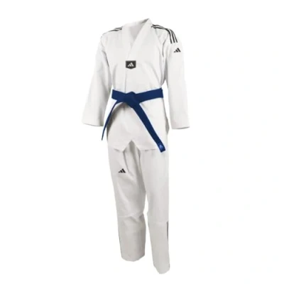Image de adidas Dobok de Taekwondo pour étudiants, hommes, femmes et enfants Parfait l&#039;entraînement le sparring Uniforme en polycoton côtelé avec taille élastique Approuvé WT, 220 g