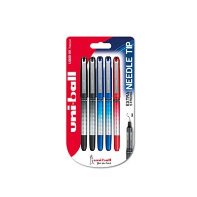 Image de Uniball Eye Needle UB 185S Pack de 5 Stylos à bille encre permanente pointe aiguille 0,5 mm Noir/Rouge/Bleu