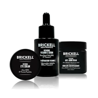 Image de Brickell Men&#039;s Products Routine Anti Âge Avancée Crème Visage Nuit, Sérum avec Vitamine C et Contour des Yeux Naturel Bio (Parfumé)