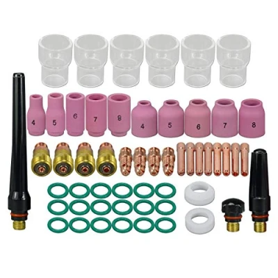 Image de RIVERWELD Kit de Coupe en Pyrex, Lentille gaz TIG Stubby # 12 coupelles becs d&#039;alumine pour DB SR WP 17 18 26 Torche soudage 55pcs