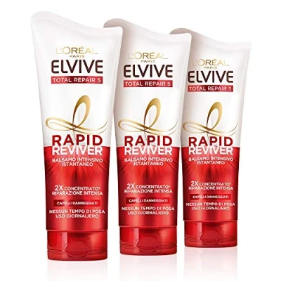Image de L&#039;Oréal Paris Elvive Rapid Reviver Balsamo Intensif Istantanée Total Repair 5, Enrichi avec Amminoacide et Vitamine E pour cheveux dansés Lot de 3