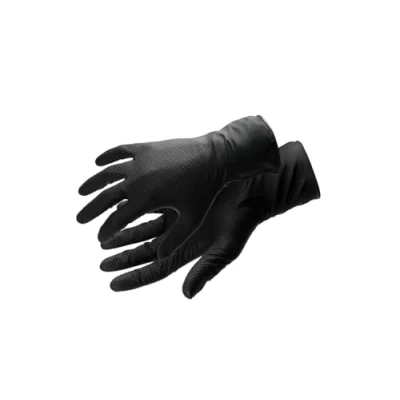 Image de Högert Technik WUSSOW Lot de 100 gants jetables EN nitrile avec structure diamant, noirs, résistants aux produits chimiques, certifiés ISO 374, sans poudre, taille M