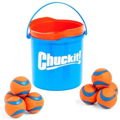 Image de Chuckit! Ultra Ball Jouet en Caoutchouc pour Chien rebondissante et Durable avec Seau Compatible Les lanceurs Lot de 8 balles (M)