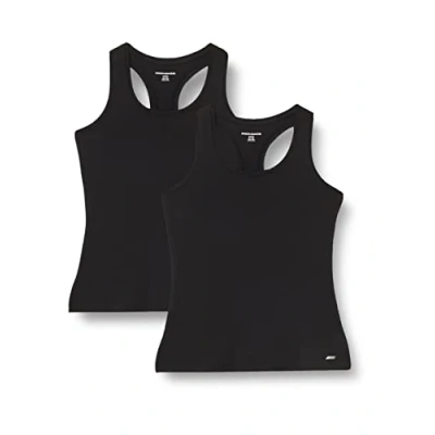 Image de Amazon Essentials Débardeur Technique Extensible à Dos Nageur (Disponible en Grande Taille) Femme, Lot de 2, Noir, M