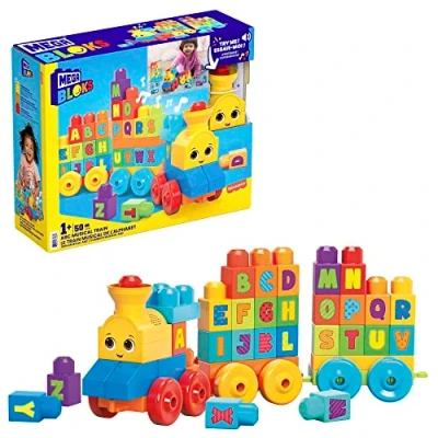 Image de MEGA Bloks Le Train de L&#039;Alphabet, jeu blocs construction, 50 pièces, jouet pour bébé et enfant 1 à 5 ans, FWK22