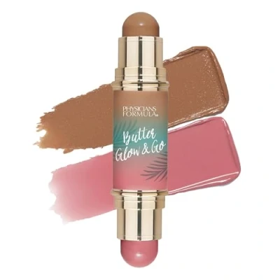 Image de Physicians Formula Butter Glow &amp; Go, Stick Duo Multi Usage pour Joues, Yeux et Lèvres, Teintes Bronzer, Contour Blush, Sunkissed Rose