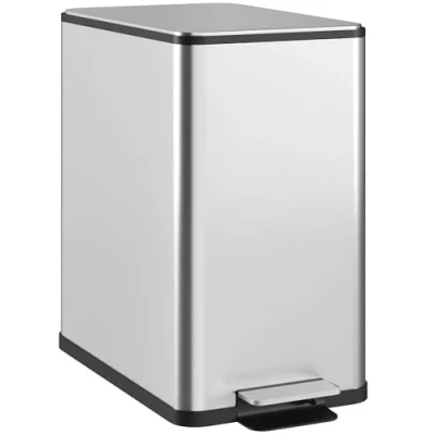 Image de HOMCOM poubelle de cuisine 10L à pédale en acier inoxydable avec couvercle fermeture douce, compacte seau intérieur amovible, 17,5L x 35l 39H cm