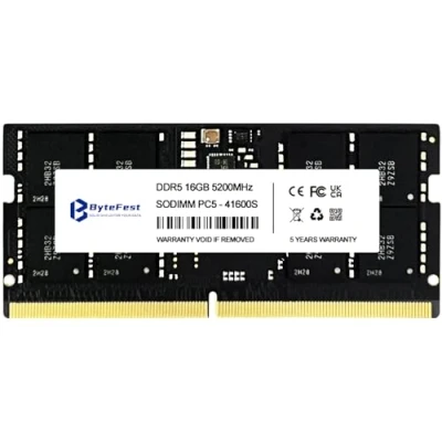 Image de ByteFest RAM DDR5 16Go 5200MHz PC5 41600 CL42 1.1 V SODIMM on Die ECC 262 Broches pour Ordinateur Portable/Notebook Modules de mémoire