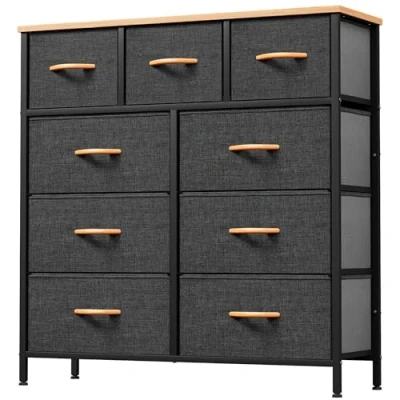 Image de YITAHOME Commode, 9 Tiroirs en Tissu Commode Chambre Meuble de Rangement, Cadre Métal,pour à Coucher, Salon,Gris Profond