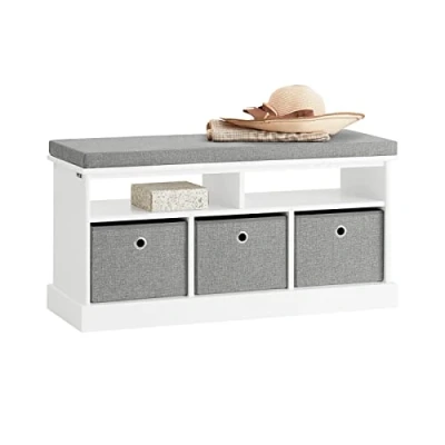 Image de SoBuy® FSR67 HG Banc de Rangement avec Coussin Rembourré, 2 Compartiments et 3 Paniers Meuble Bas Entrée Commode à Chaussure Banquette Confortable