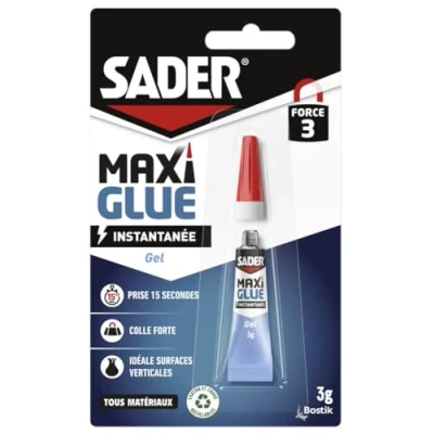Image de Sader Maxiglue Gel Super Glue Universelle Tous Matériaux Colle de Réparation à Prise Rapide Extra Forte Transparente Tube 3 g