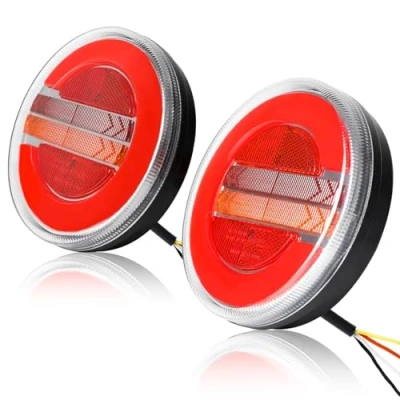 Image de Yuanjoy kit feux arrière ronds étanches remorque LED 12V 24V avec E mark, Hamburger gauche et droite multifonction