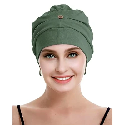 Image de osvyo Chapeau chimio en coton pour femme avec cancer et perte de cheveux, bonnet coton, léger, emballage scellé, Olive clair, taille unique