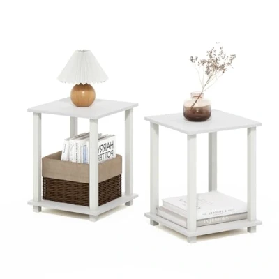 Image de Furinno Simplistic Table d&#039;appoint, Bois d&#039;ingénierie, Blanc/Blanc, Lot de 2
