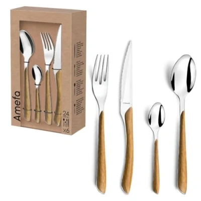 Image de Amefa Eclat Nature Ménagère 24 couverts de table pour 6 personnes Bois Clair 2274PWAF02C40