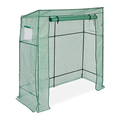Image de Relaxdays Serre de Jardin, Toit incliné, Porte avec Fermeture éclair, 2 fenêtres, PE, HxLxP : 197 x 77 cm, Vert